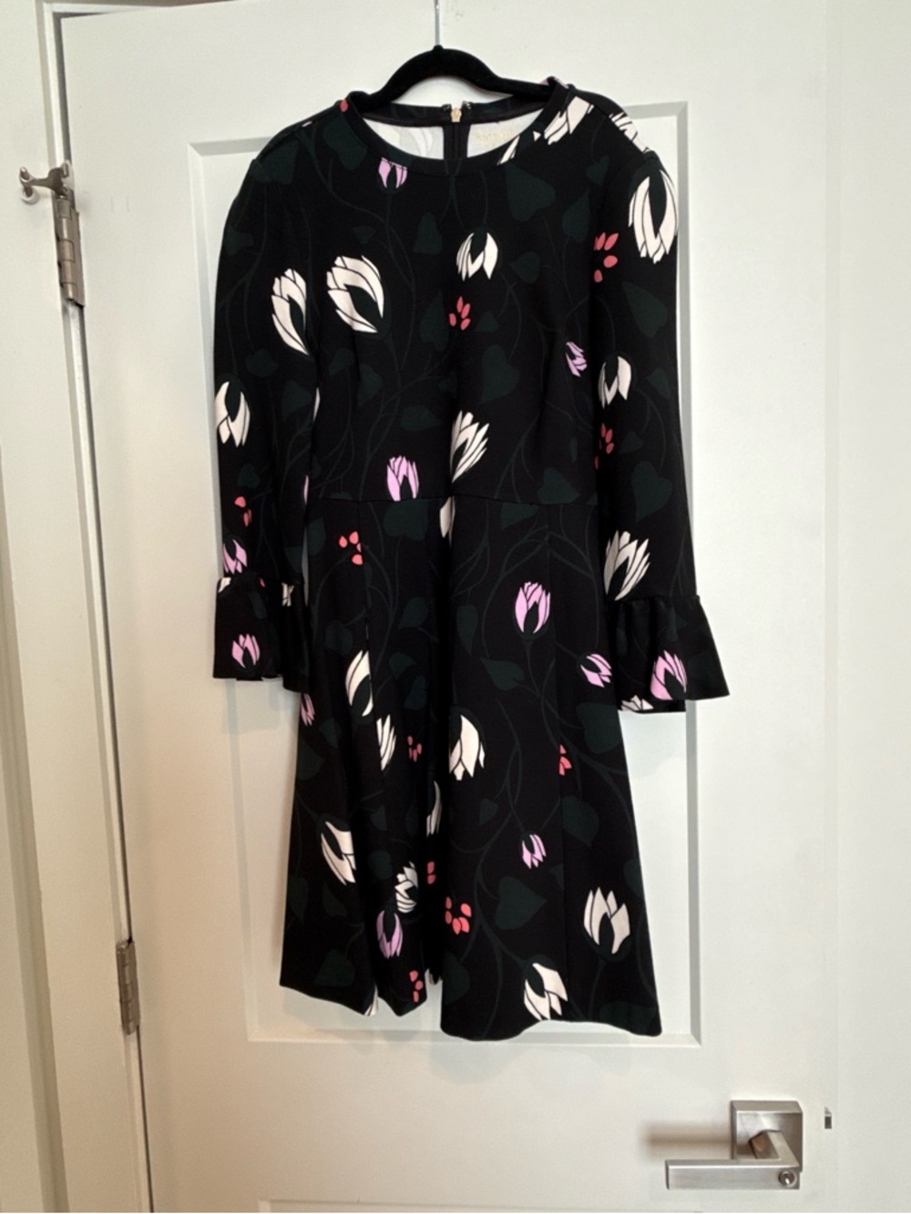 kate spade Black Floral Long-Sleeve Fit-and-Flare Dress